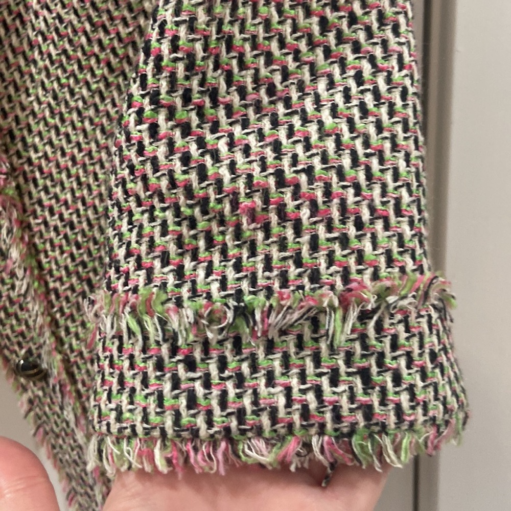 Talbolts Pink Green Tweed Eyelash Trim Cloqué Style Round Neck Blazer Jacket 12 - Picture 5 of 16
